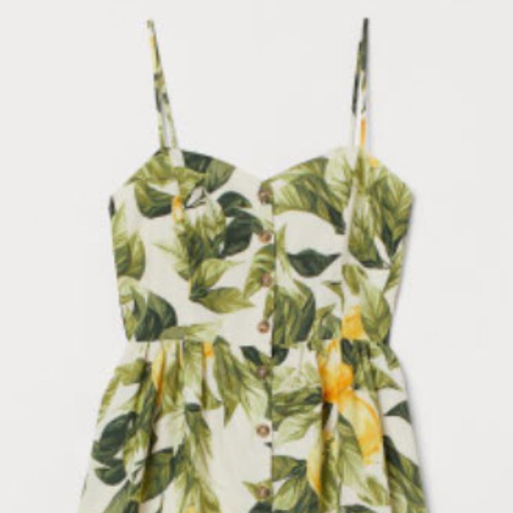 NWOT H&M Lemon-print Linen-Blend Dress. Size M.